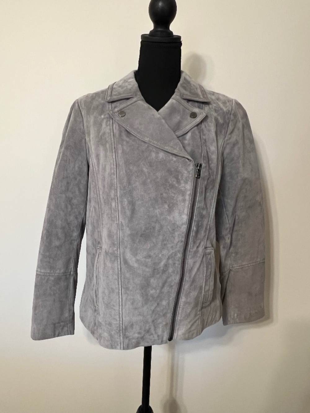MizRatti Women's Grey Suede Motorcycle Leather Jacket